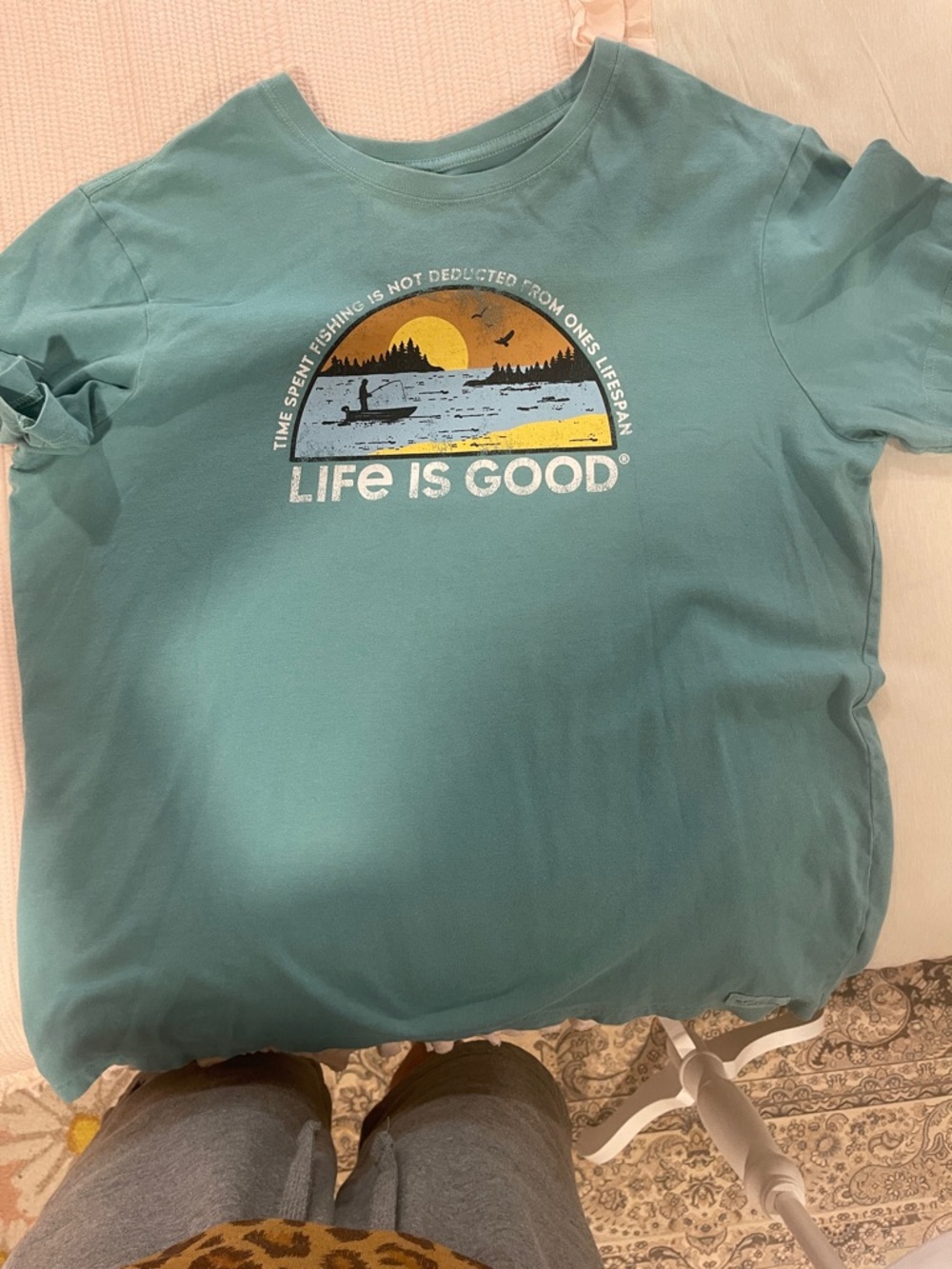 Life Is Good Teal Sunset Fishing Graphic Tee